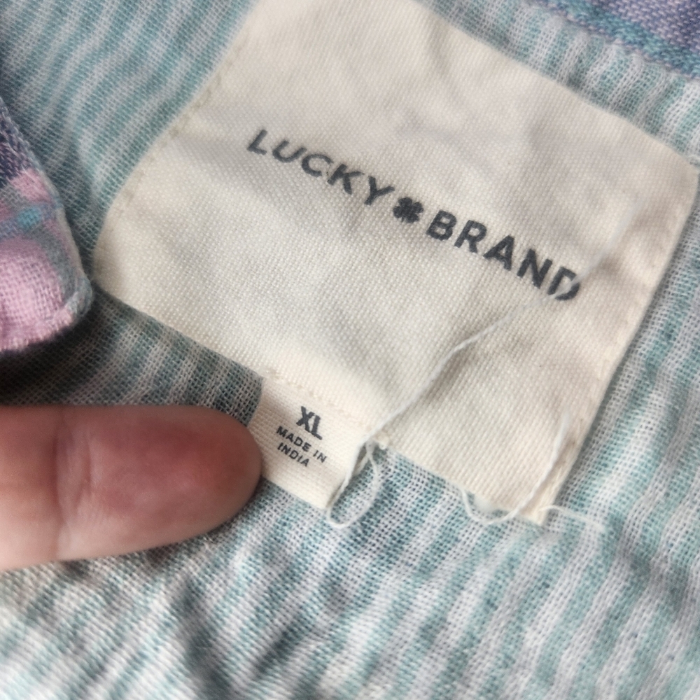 Lucky Brand Patchwork Plaid Distressed Sleeveless Flannel Shirt Size XL 79 MSRP - Picture 7 of 9